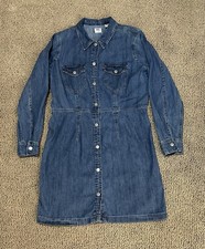 Levi's Ellie Denim Mini Dress Snap Front Cotton Long Sleeve Size Large