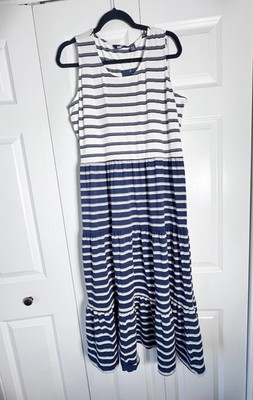 Lands' End Women's NWT Striped Tier Maxi Dress Blue White Tencel Sz Medium P.