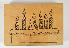 Heather S-47-HK-Birthday Cake  7 Lit Candles-Wood Mounted Rubber Stamp
