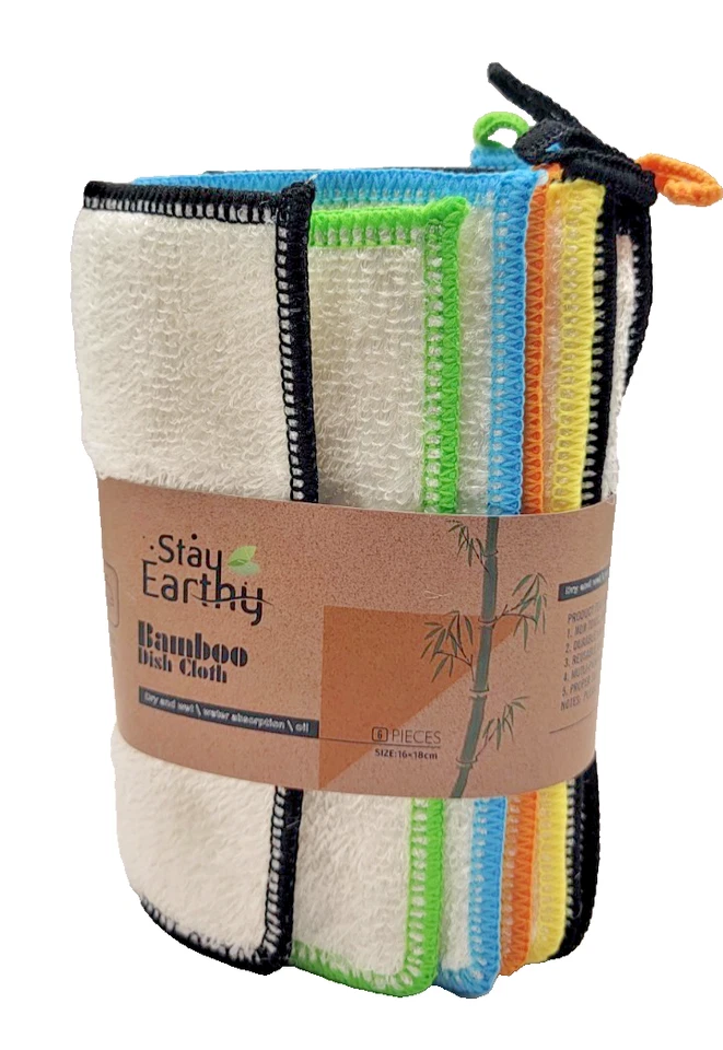 Absorbent Bamboo Dishcloths 6-Pack for Kitchen Cleaning, Non-Scratch, Washable - Image 1 of 1