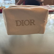 NWOT Dior White Canvas Makeup Bag   Gold Zip Cosmetic Pouch