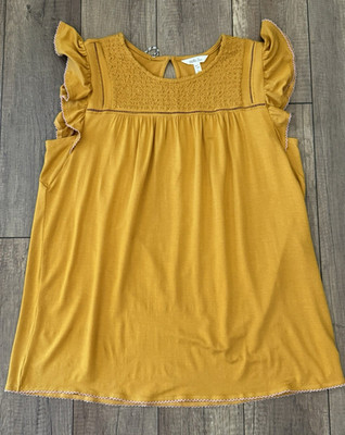 NWT Matilda Jane Heart to Heart Golden Hour Smocked Top Womens L Flutter Sleeve