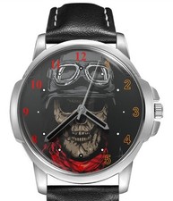 Orologio da polso gotico teschio con sciarpa rossa nuovo cinturino pelle quadrante grande regalo