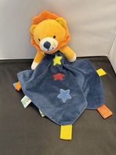 Taggies LION Rattle Security Blanket Rattle Plush Stars Orange Navy Blue Lovey