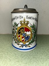 Vintage German w/Bavaria Crest Porcelain Beer Stein Hinged Pewter/Zinn Lid