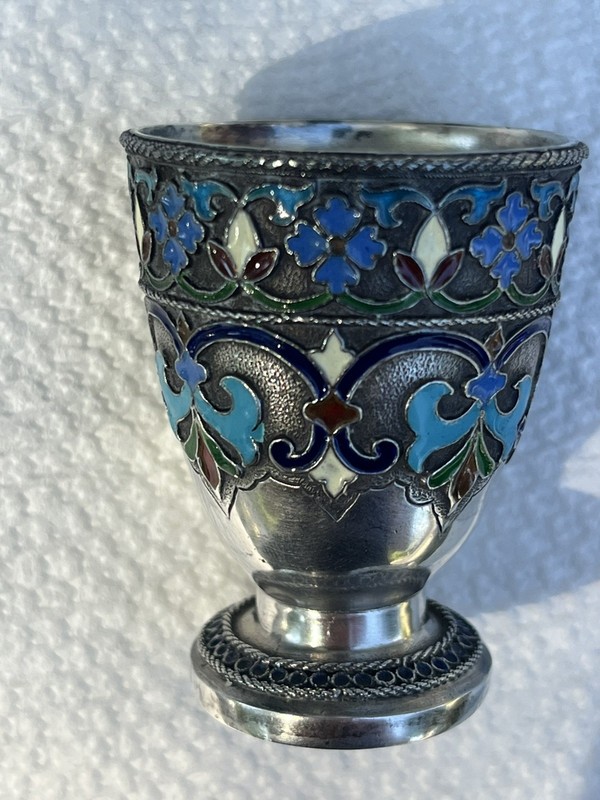 Antique Russian Silver Cloisonné Enamel Vodka Cup / Beaker   84