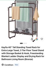 Kayfia 40" Tall Standing Towel Rack, 3-Tier Freestanding Bathroom Drying Stand w