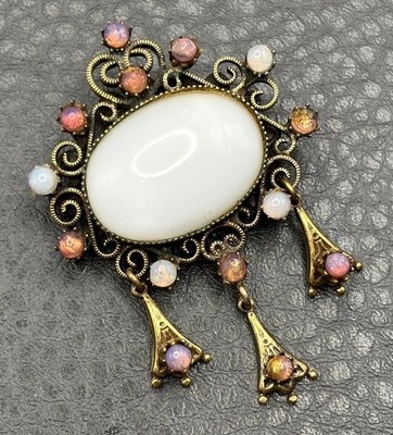 Vintage Original by Robert Victorian Revival Faux Opal Filigree Dangle Brooch