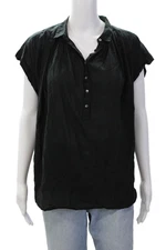 Nili Lotan Womens Short Sleeve Collared Oversized Boxy Shirt Black Size XS