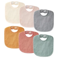 6-Pack Soft Cotton Baby Bibs for Teething & Drooling - Unisex Neutral Colors