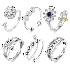 Spinning Ringe Damen Kupfer Silber Zirkonia Verstellbar Stapelbar 3er Set