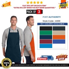3 Pack Of Port Authority A600 Unisex Full-Length Two-Pocket Bib Apron