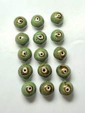 Loose Green 15 Ceramic/Porcelain 14mm Round Beads