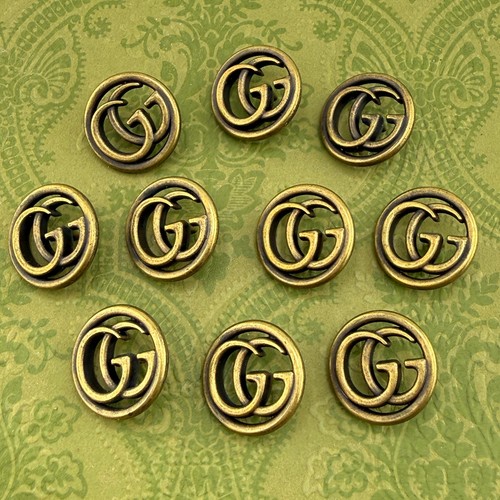 SET OF 10 GUCCI BUTTONS GG LOGO BRONZE METAL ROUND 18MM
