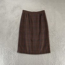 Vintage Plaid Skirt Womens 10 Brown Wool Office Career Dark Academia Houndstooth