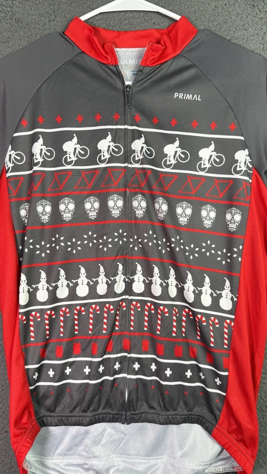 Primal Cycling Jersey Men's Medium Long Sleeve Christmas Skull Candy Cane Bike - Image 2 of 4