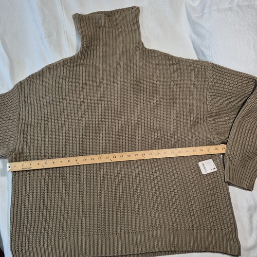 NWT Free People SWIM TOO DEEP Sweater Oversized Chunky Knit Turtleneck XL OLIVE - Picture 3 of 15