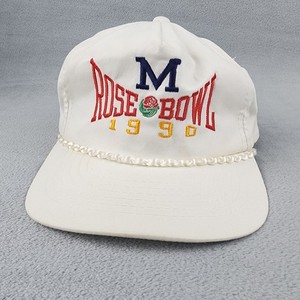 Vintage 1990 Michigan Wolverines Rose Bowl Rope Hat White Adjustable... 47 BRAND HATS Michigan Wolverine vs. USC Trojans  main image 3