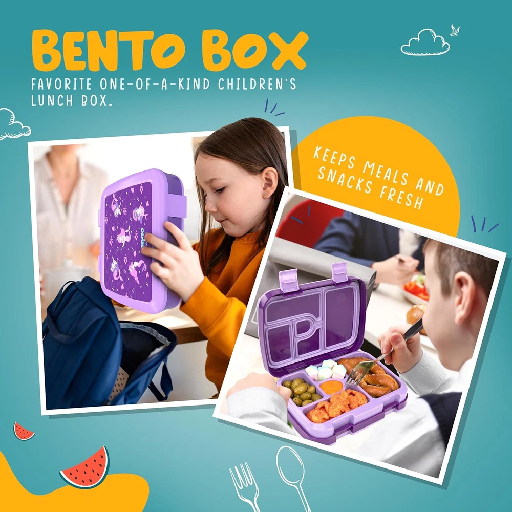 YOLAY Bento Box for Kids Lunch Leak-Proof, 5 Compartment, Mermaid