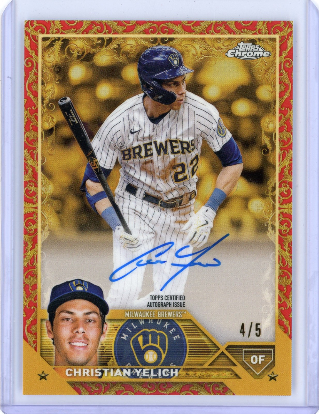 2023 Topps Chrome Gilded Christian Yelich Red Gold Refractor Auto 4/5 BREWERS