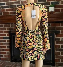 Womens size XS Bodycon Mini Dress Multicolor print long sleeve,Stretch,Zara NEW