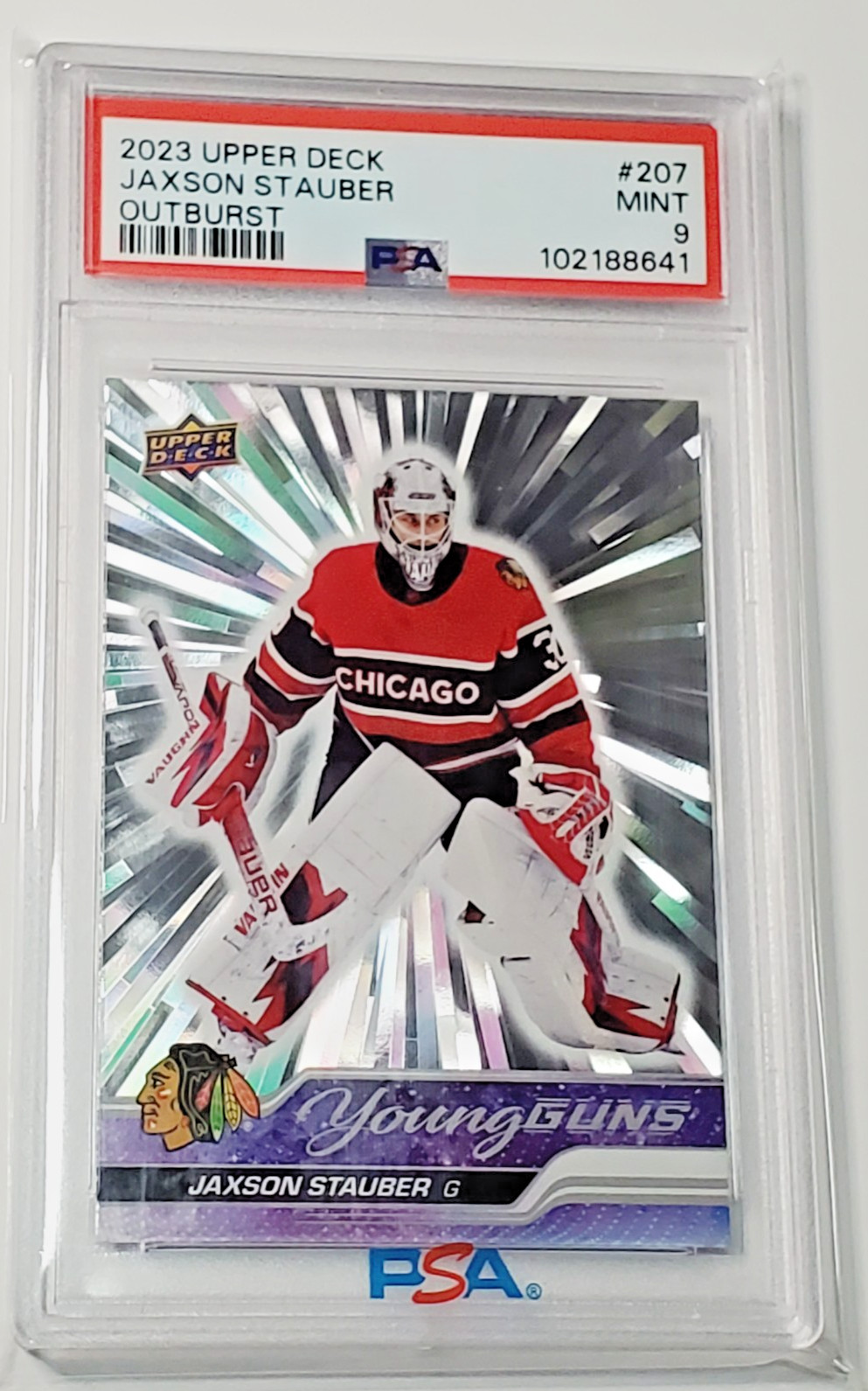 Jaxson Stauber PSA 9 Mint 2023-24 Upper Deck Young Guns Outburst RC #207 Rookie