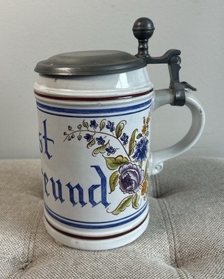 Original Gerzit Hand Painted Stein  Cheers My Friend  In German Oktoberfest VTG