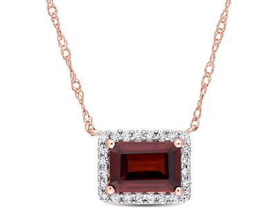 1,25 Karat (ctw) Granat Anhänger 14K Rotgold mit Kette und Diamant