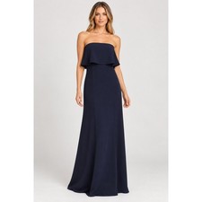 Show Me Your Mumu Navy Blue Strapless Ruffle Maxi Dress Small NWOT