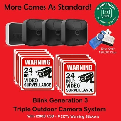 Blink Outdoor wasserdicht HD Wireless 3 Kamera Sicherheitssystem + 128GB + 8 CCTV