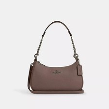 COACH Teri Shoulder Bag Dark Stone CV934 QBCBD Pebble Leather Crossbody Auth New