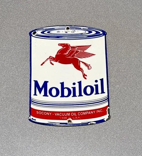 VINTAGE MOBIL CAN PEGASUS GARGOYLE PORCELAIN SIGN GAS OIL CAR TRUCK MOTORCYCLE