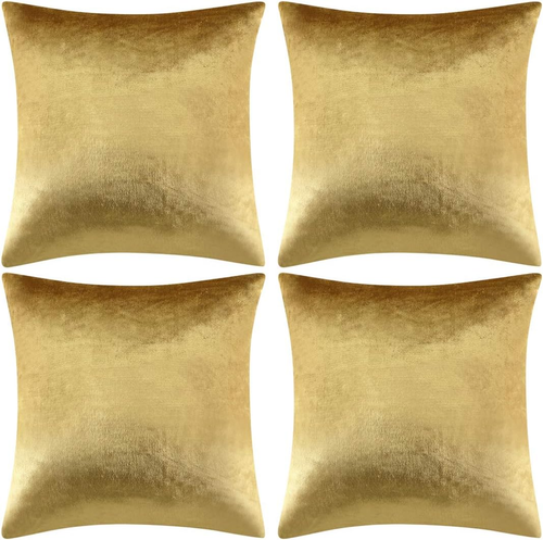Decorative Throw Pillow Covers 18 X 18, Gold Soft Pillow Covers Velvet,Set of 4