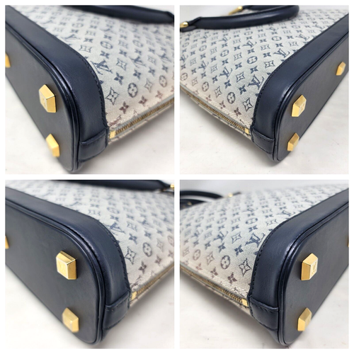 Louis Vuitton Alma Navy Mini Monogram Canvas Leather Large Hand Bag Vintage Auth - Picture 7 of 12