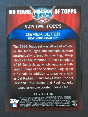 2011 Derek Jeter Topps 60 Years of Topps # 60YOT-104 NYY New York Yankees HOF - Picture 2 of 2