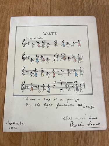 1904 pen and ink drawing ! waltz - music notes with people - Picture 3 of 4