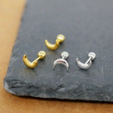 Sterling Silver TINY Cute Crescent Moon Screw Back Stud Earrings A4119