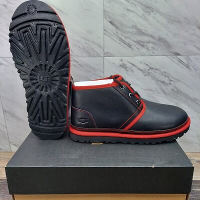 UGG  Leather Neumel Chukka Ankle Boots Black Red Original Box 1133777 Men Size 9