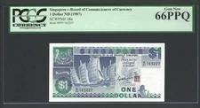 Singapore One Dollar ND(1987) P18a Uncirculated Graded 66