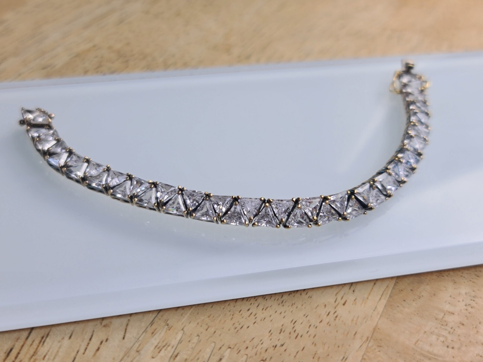 Sterling 925 Solid Silver Iced AAA Trident Tennis… - image 2