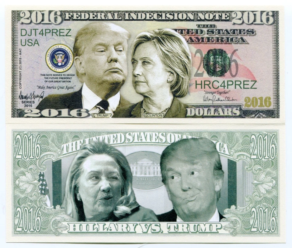 USA 2016 Federal Indecision Note Hillary contre Trump Novelty Fun Note - Photo 1/1