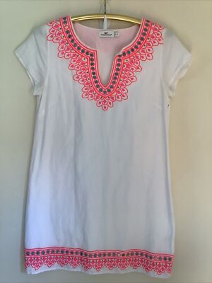 Vineyard Vines Island Embroidered Linen Blend Shift Dress White - Main Image