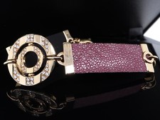 Auth. Bvlgari Astrale 18ct Yellow Gold Diamond Set Ostrich leather Bracelet