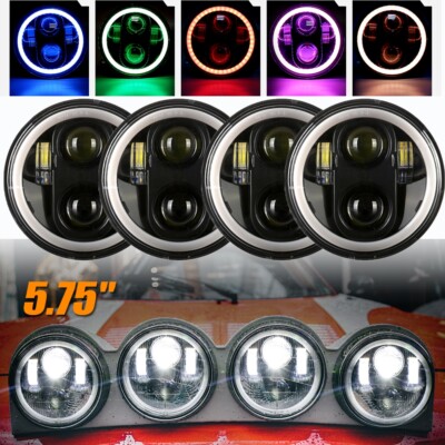 4PCS 5-3/4 5.75'' LED Headlights Hi/Lo Beam RGB DRL For BMW 325i 528i 535i E30