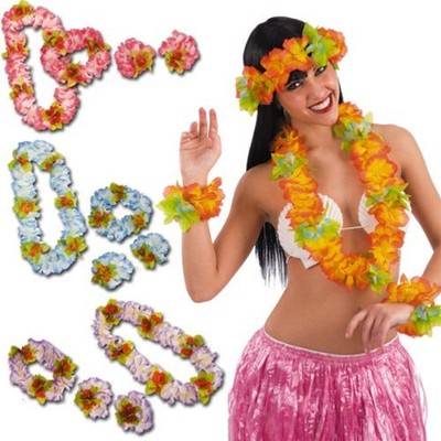 SET HAWAII COLLANA FRONTALINO A FIORI ACCESSORIO COSTUME CARNEVALE HAWAIANA  | eBay