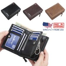 Men's Short Fold Wallet with Zipper Vertical Section Multifunction Coin Purse US