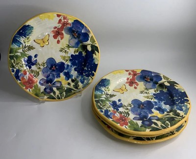 Pier 1 Imports Butterfly Floral 9  Melamine Salad Plates - Yellow/Blue (4) NWT