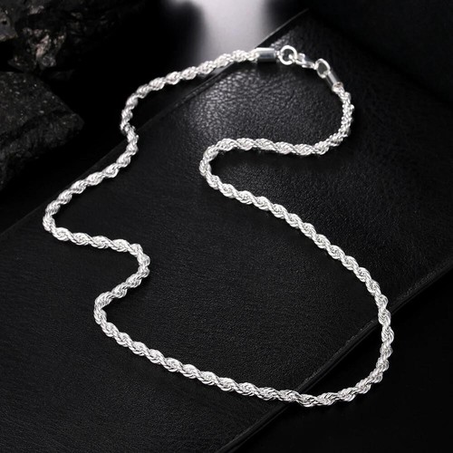 4mm Diamond Cut Solid 925 Sterling Silver Italian Rope Chain Men's Necklace - Picture 2 of 24
