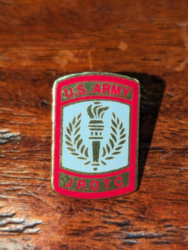 US Army Military JROTC Gold Tone with Red/White Enamel Hat/Lapel Pin