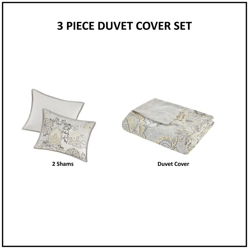 Madison Park 3 Piece Cotton Floral Printed Reversible Duvet Cover Set Queen King - Image 3 of 4